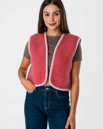 Damska Kamizelka Wełniana Merino – Model “Alpaka” w Kolorze Różowym