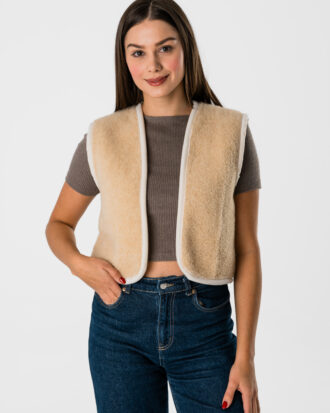 Damska Kamizelka Wełniana Merino – Model “Alpaka” w Kolorze Camel