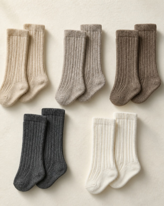 Zestaw 5 Par Prążkowanych Skarpet z Wełny Merino – Naturalne Odcienie